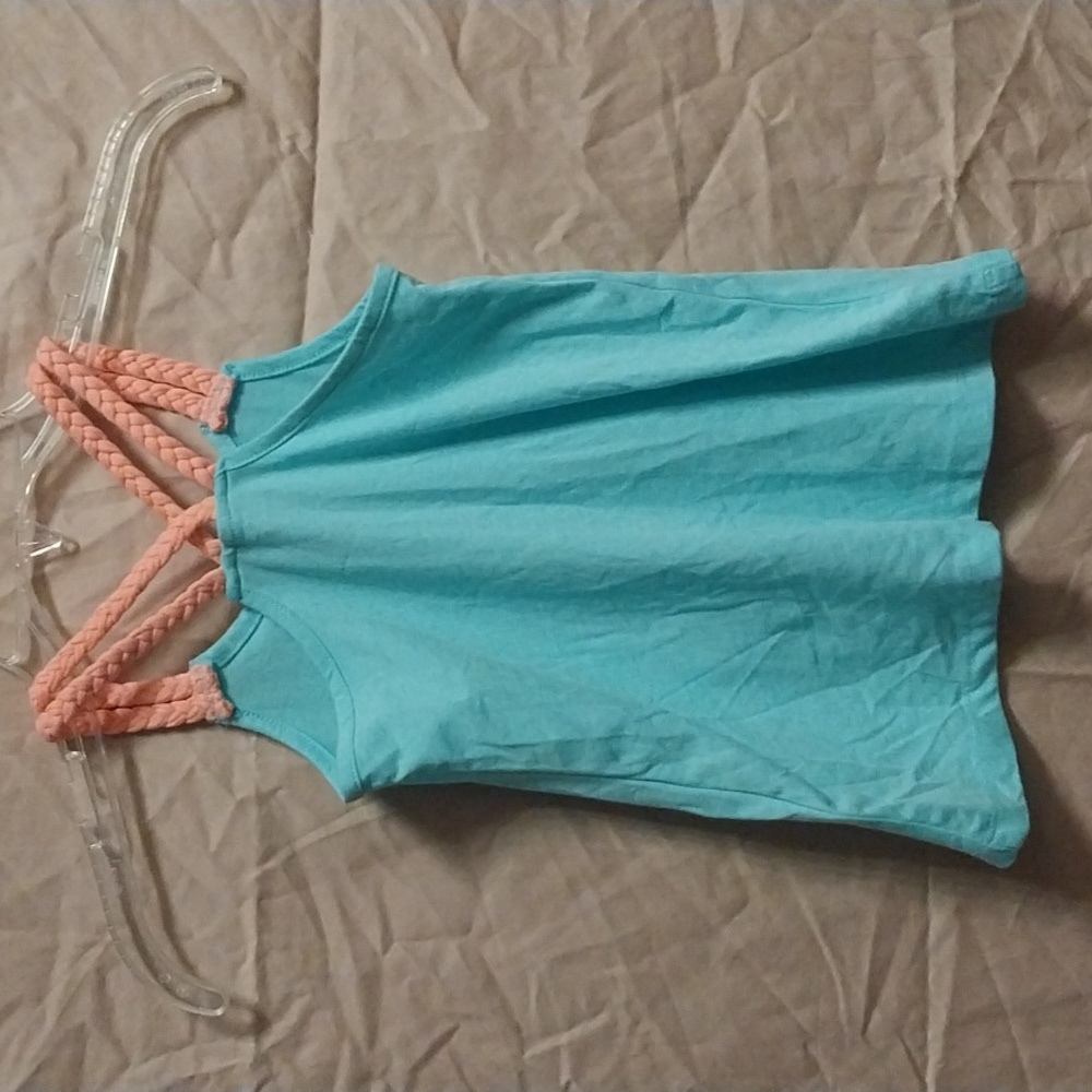 Girls Tommy Bahama blue tank top with pink flower size M (5/6) - Picture 2 of 3